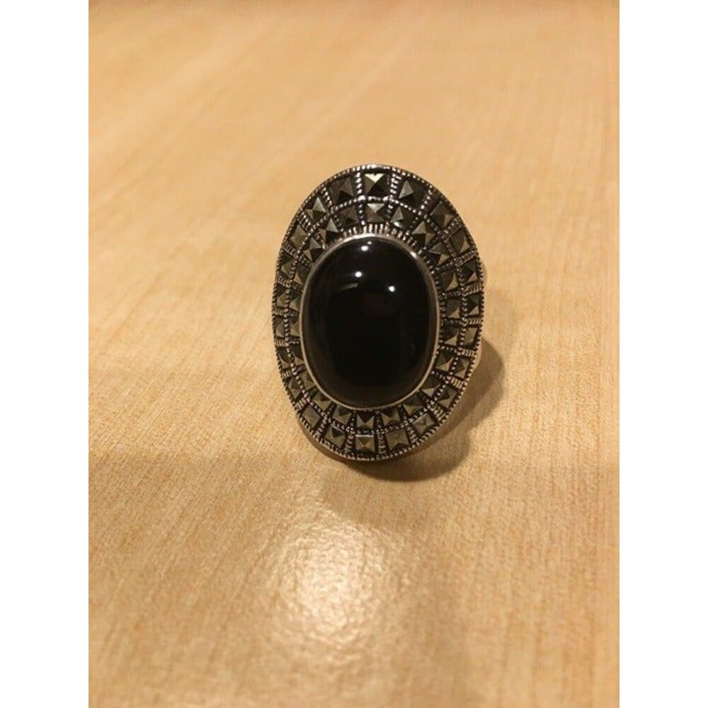 Steel by Design Marquisette Ring with Black Onyx Stone